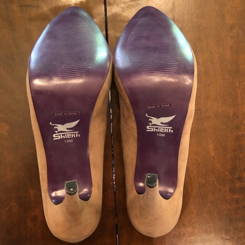 TAN Shiekh Laura Felt 5" Stiletto Heels Size 10M - Picture 5 of 7